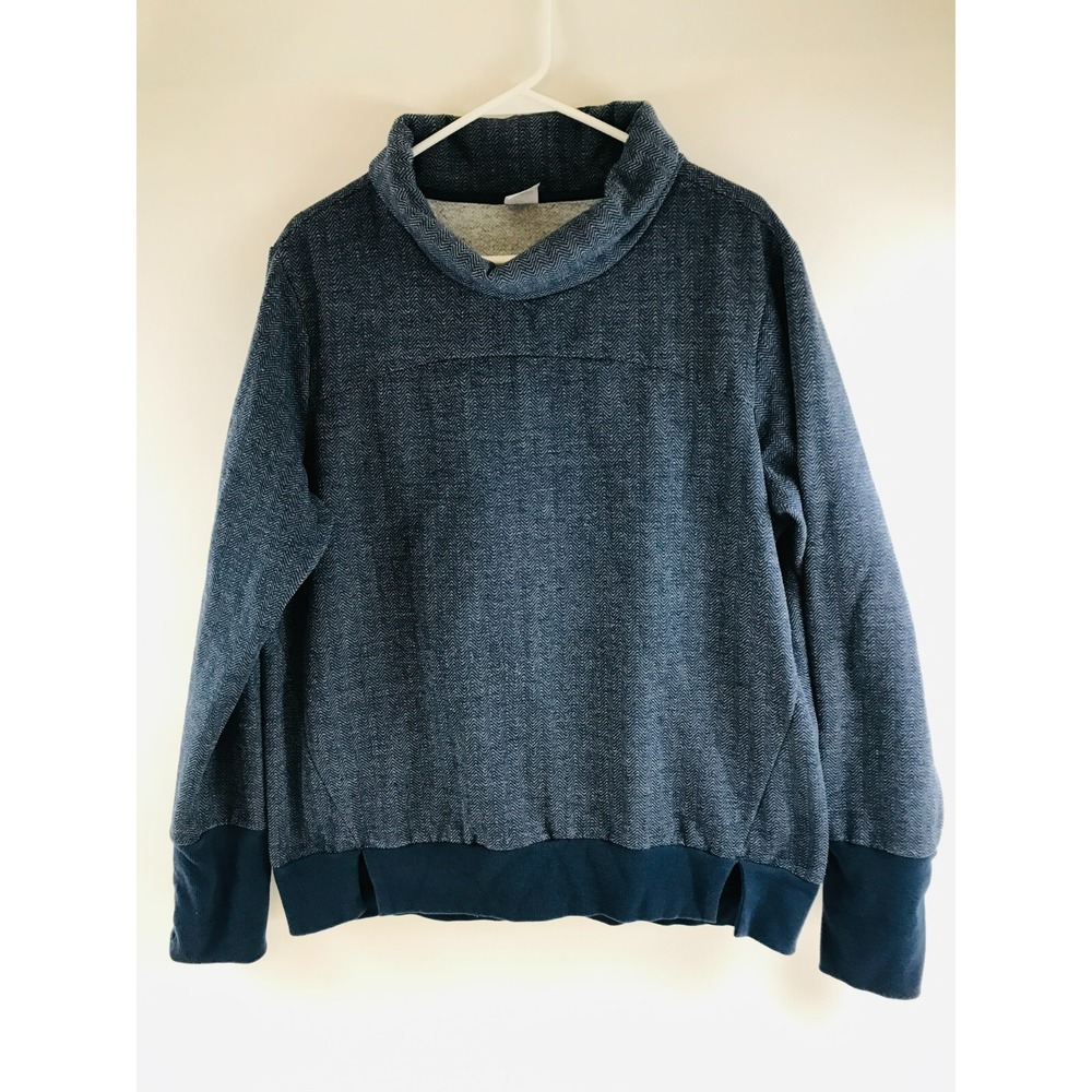 Avia Sweatshirt Men's Size Large 12/14 Navy Blue Pullover Cowl Neck Thumb Holes
